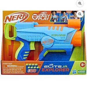Nerf Elite Jr. Explorer Blaster - Blue, Orange, and Green with 8 darts